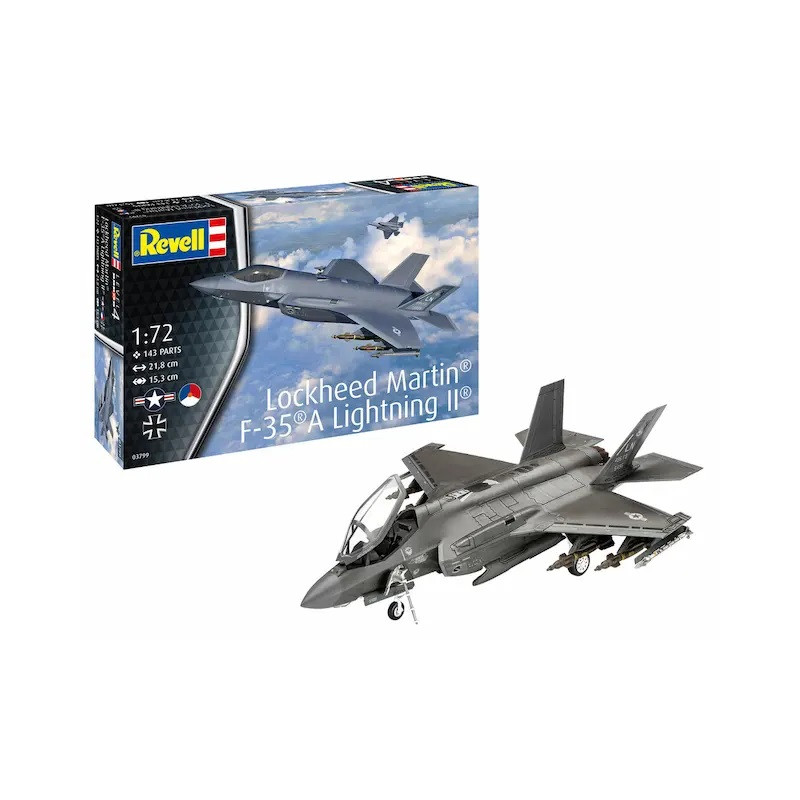 Revell Lockheed Martin F-35A 03799 - Modellino aeromobile da combattimento in scala 1:72, non costruito/non verniciato, in plastica, modellato